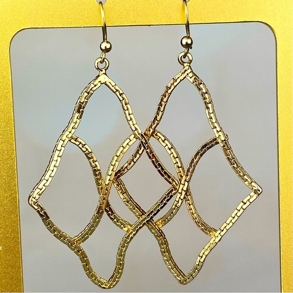 Excellent Gold Chain Geometric Free Form Avant Garde Earrings Huge Chandelier - Picture 4 of 4